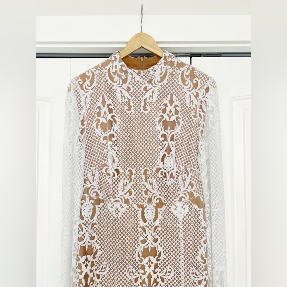 Portia and Scarlett Glitter Lace Mockneck Floor Length Bat Sleeve Evening Dress - Picture 6 of 15